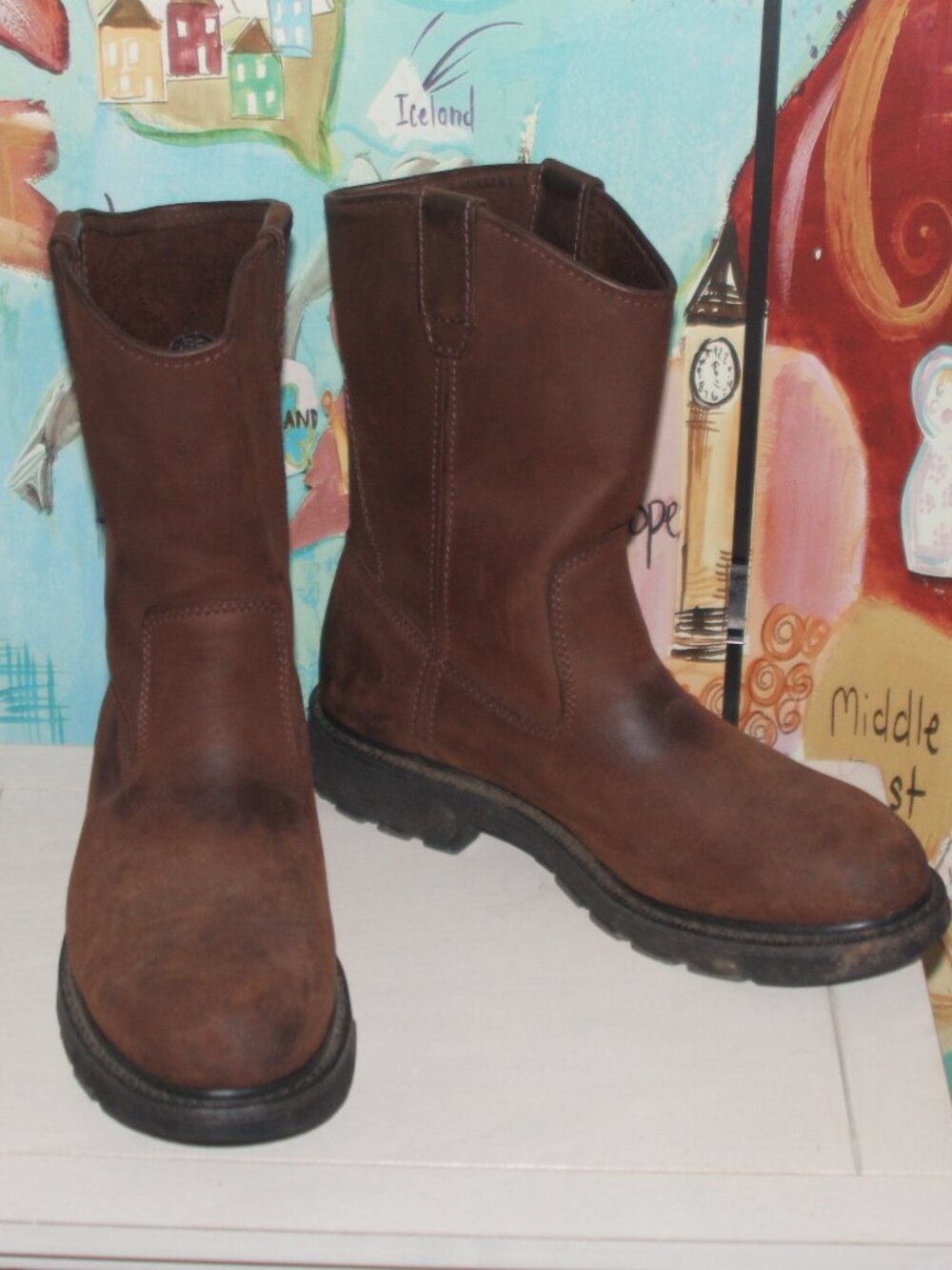 10A GC MENS WOLVERINE WORKBOOTS - BROWN LEATHER - 10 1/2 EW